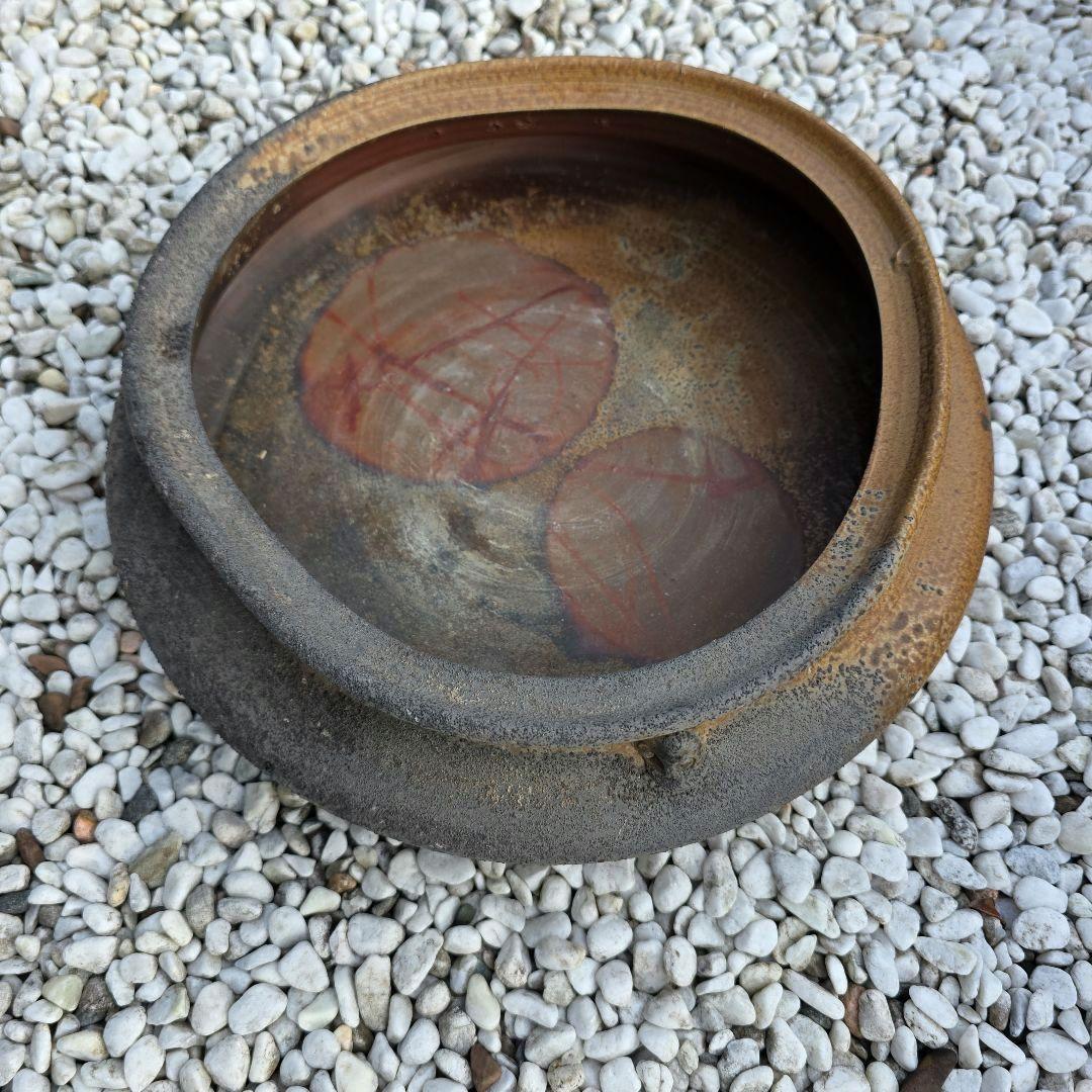 備前焼 藤原陶臣作 三点猫足/三つ足付 水盤 花器 花生 美術品