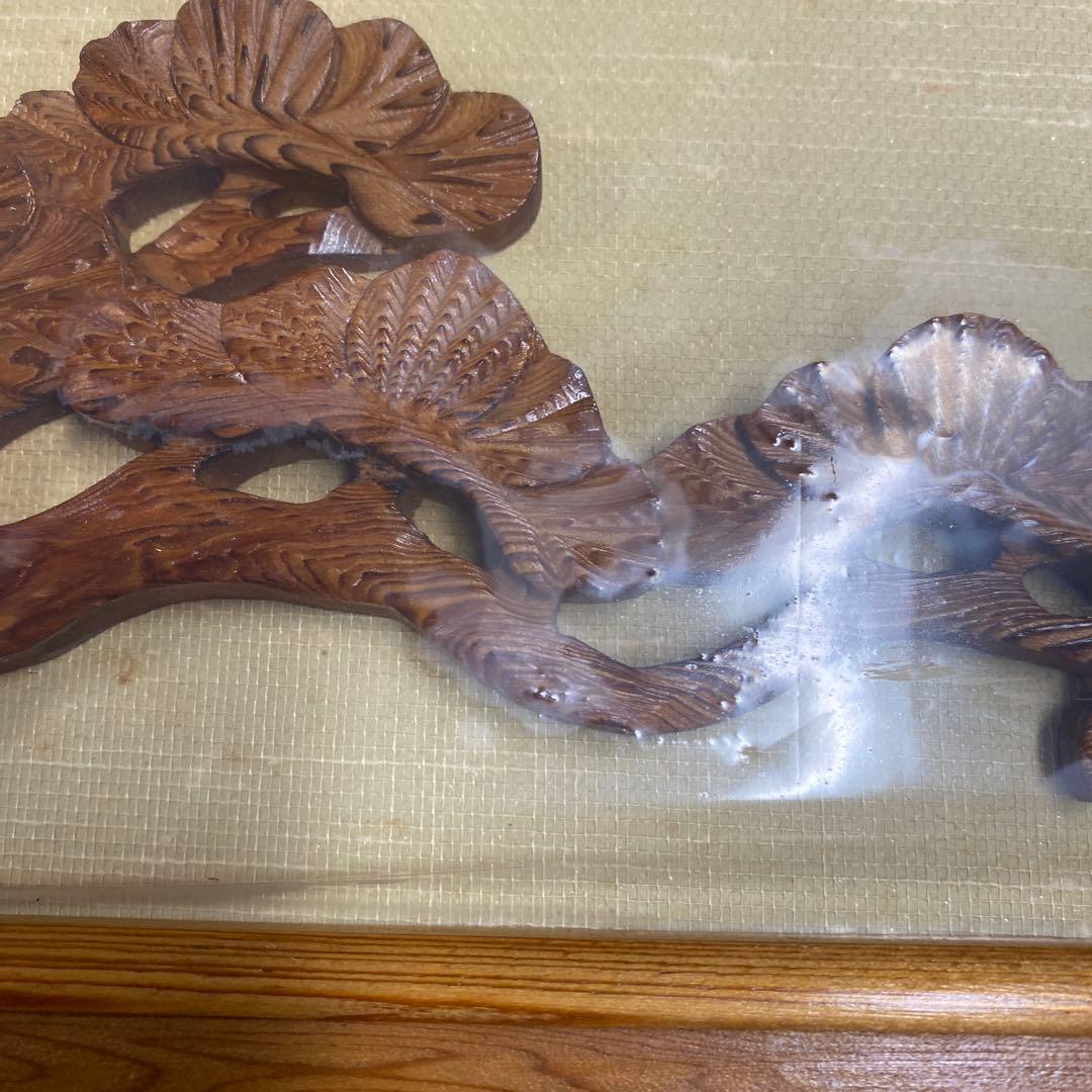 銘木！屋久杉 額縁 鶴と松 美術品 未使用だけど、長期自宅保管