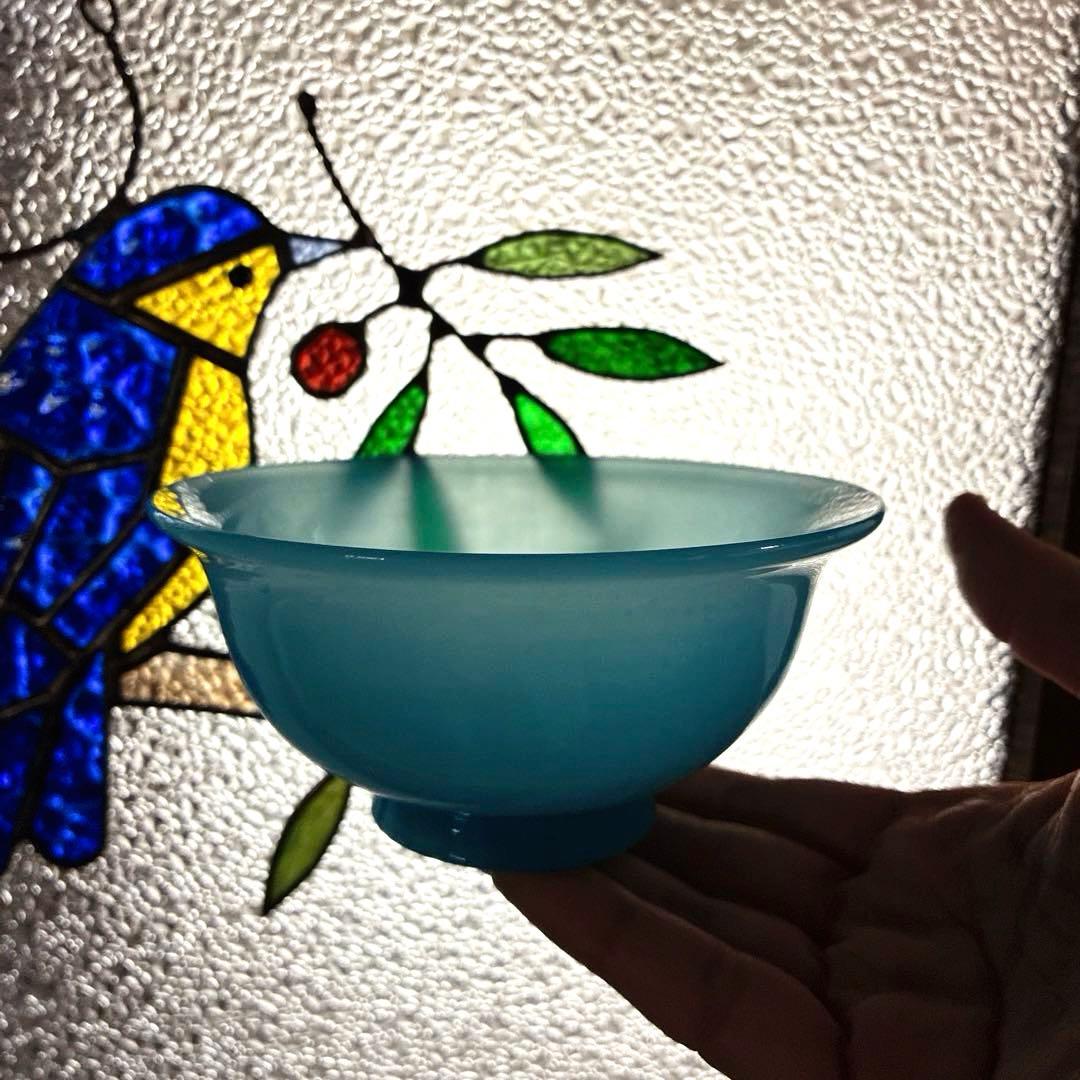 骨董 時代ガラス 空色 練りガラス 反り口 向付 氷コップ ウラン②