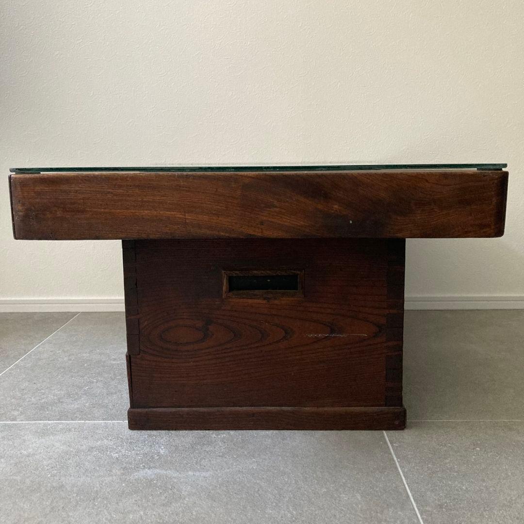 囲炉裏テーブル 時代家具 アンティーク古家具 侘び寂び ガラス 引き出し付