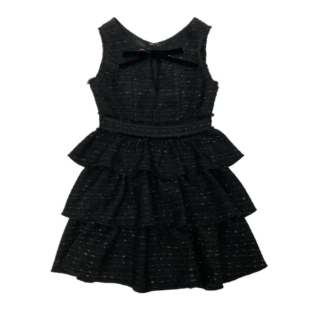 IRMA イルマ ネックリボン ティアードフリル ミニドレス ブラック