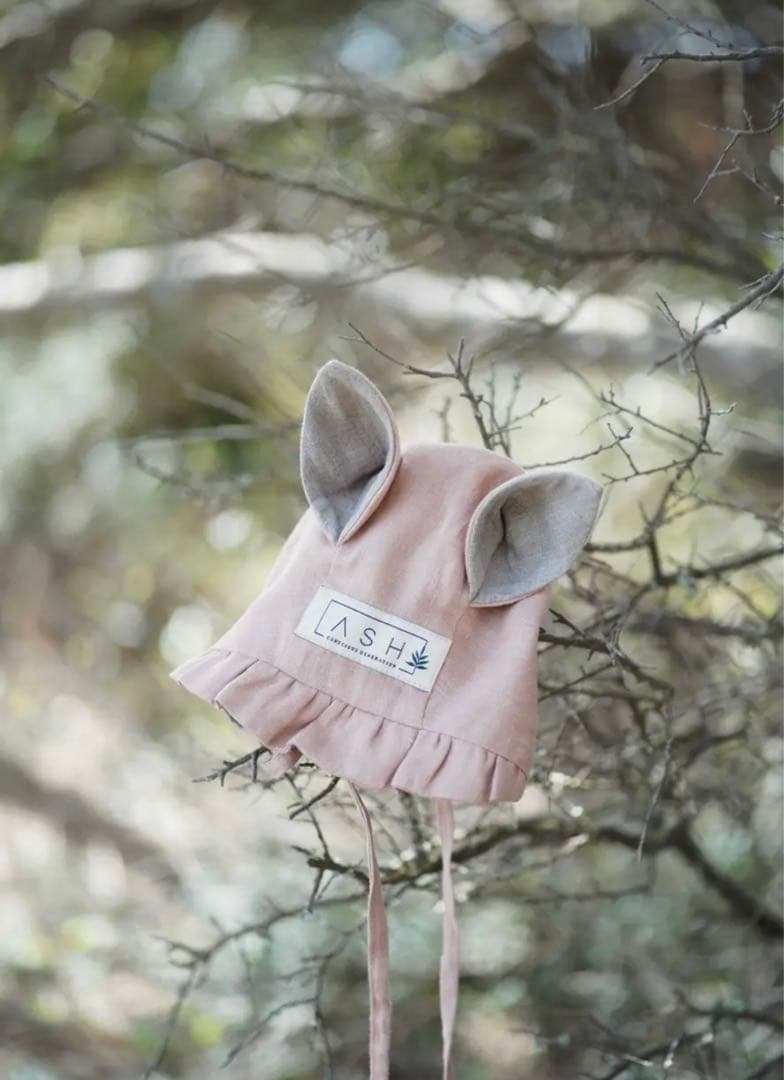 苹果さま専用 キッズ フリル付き麦わら帽子 ベージュピンク