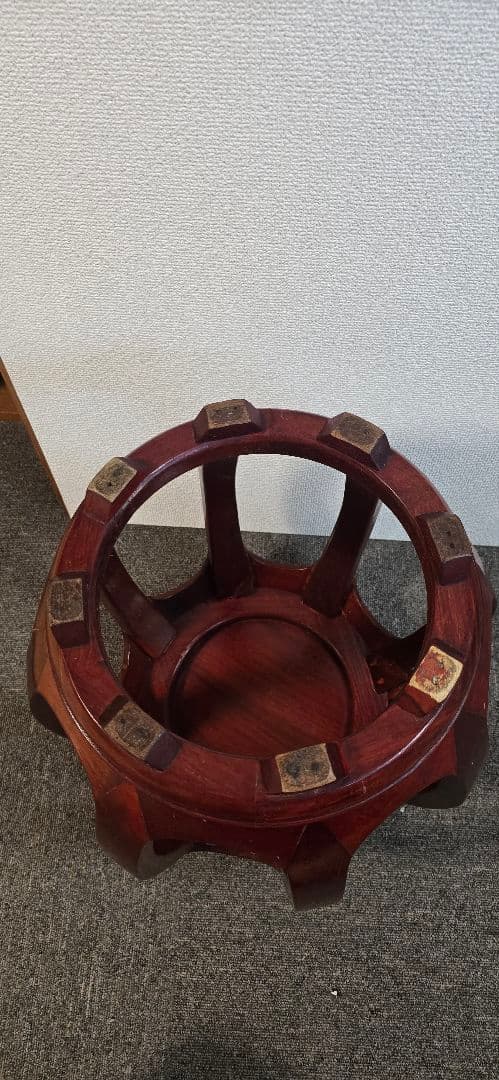 【美品】花梨 無垢 螺鈿細工スツール/椅子 飾り台/花台　太鼓型椅子