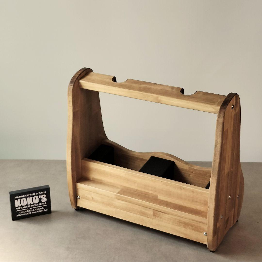♪沖縄三線スタンド 正面向き2丁並び引き出し付き♪