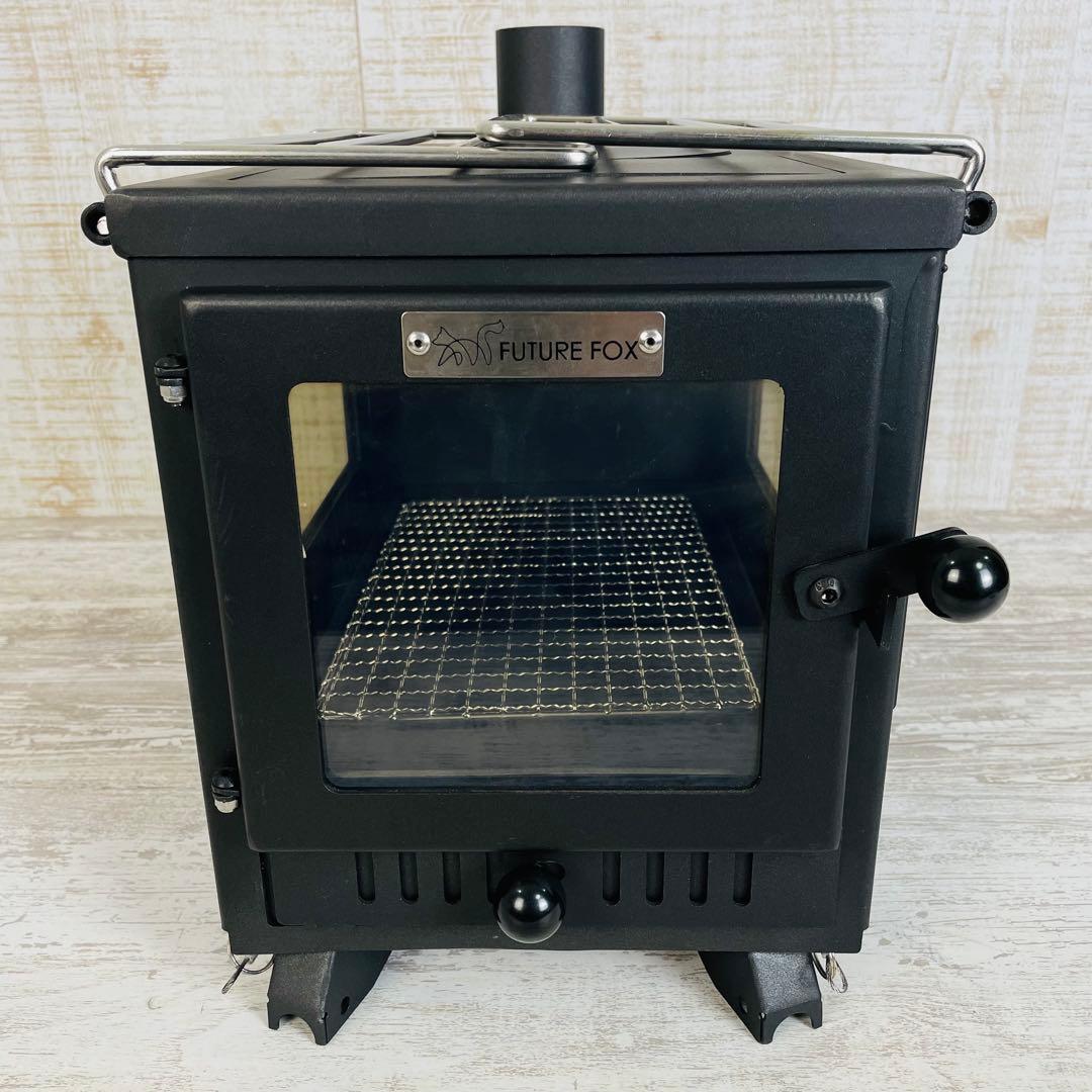 【極美品】FUTURE FOX 薪ストーブ　3面ガラス折りたたみ式　煙突ガード付