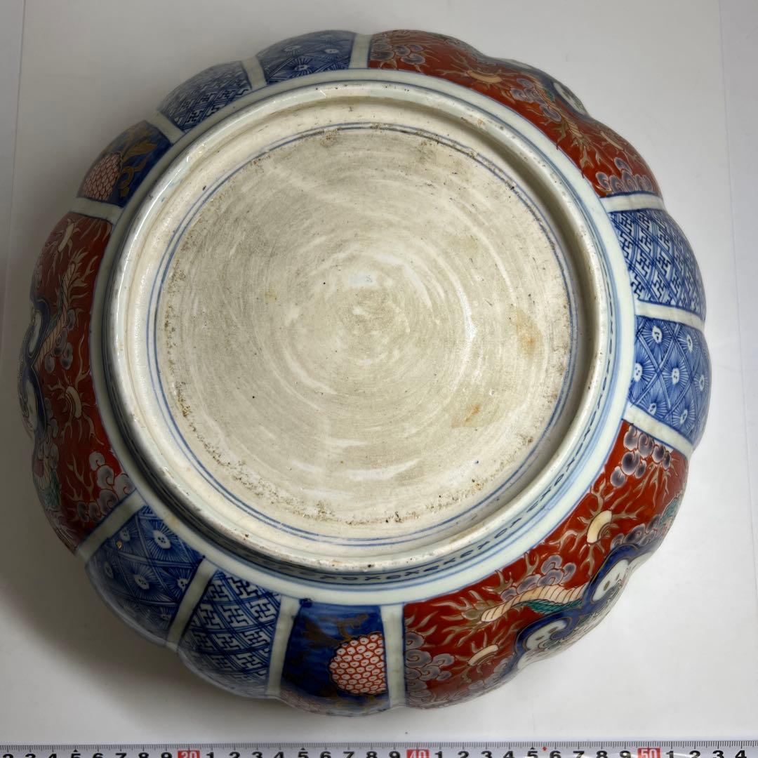 古伊万里 染錦菊割大鉢 幅約30㎝ 東Y7-1113☆