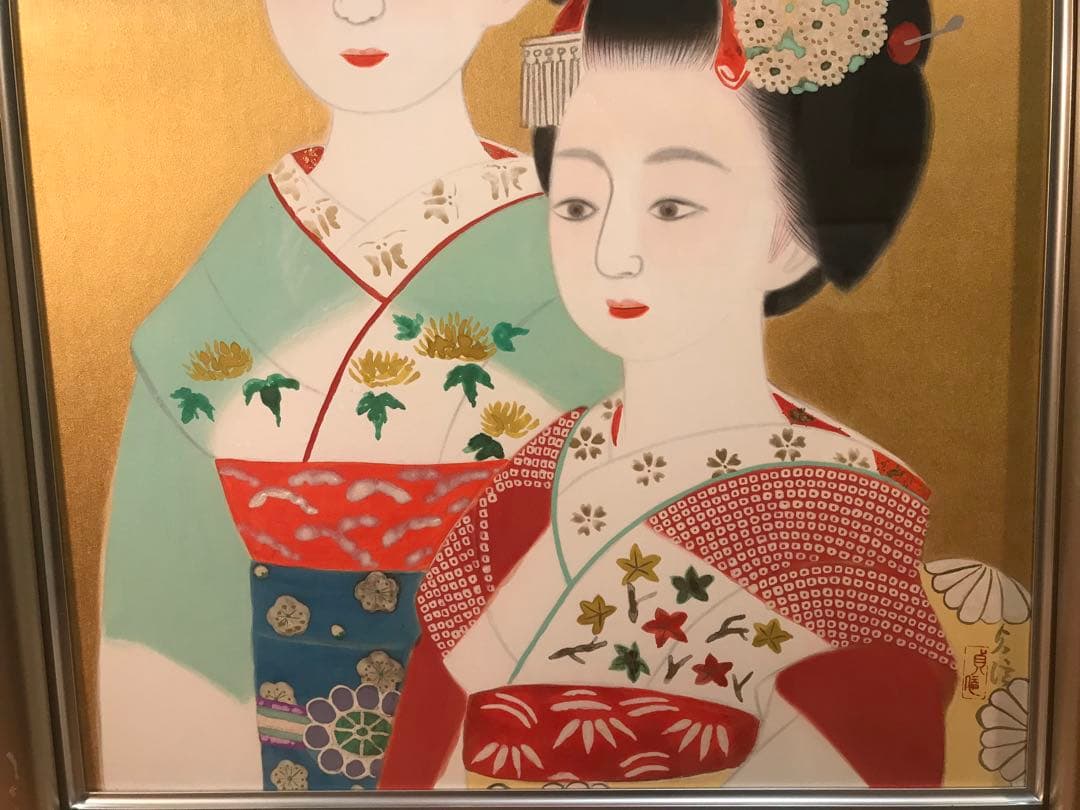 山平貞信　「舞妓」　日本画Ｆ１０号　直筆サイン・落款・共シール有り　①