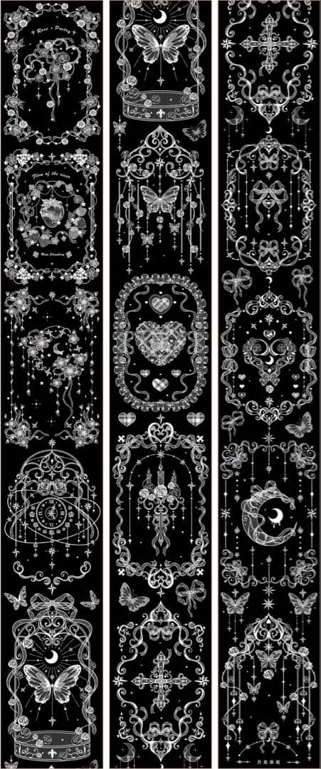 ♡SALE♡贝壳光 6.5cm×10m 月亮草莓 黑 海外マスキングテープ　装飾