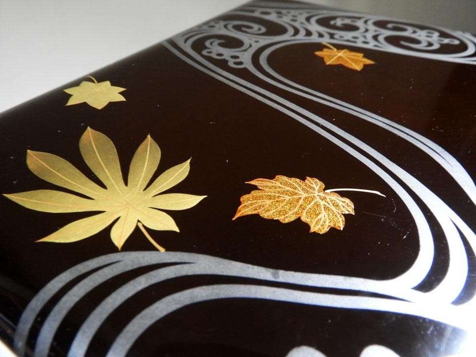 ○五段重 重箱 流水紅葉楓蒔絵 時代 木製漆器 美品 明治 箱