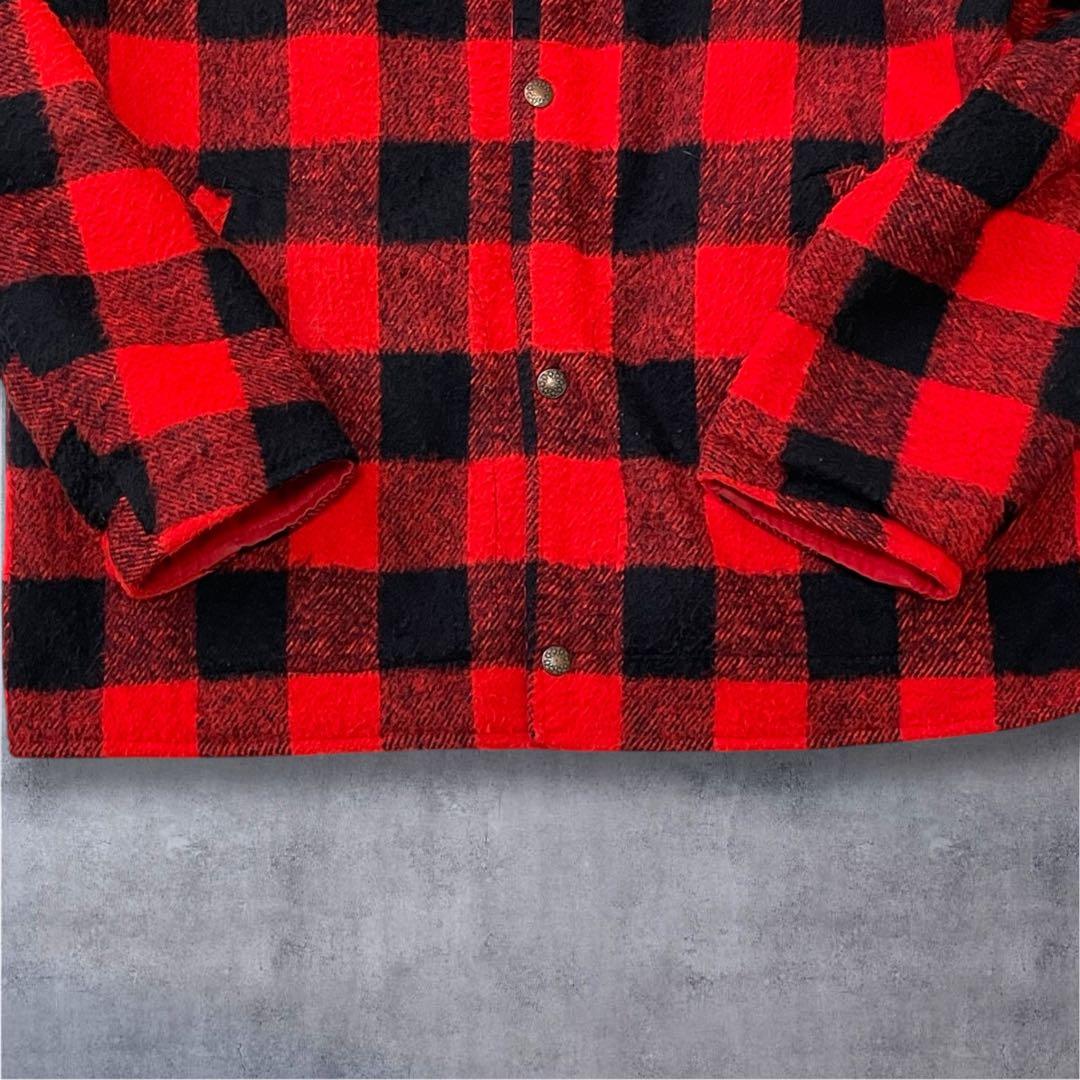 vintage バッファローチェック柄　厚手ウールジャケット赤／黒　裏地ギミック