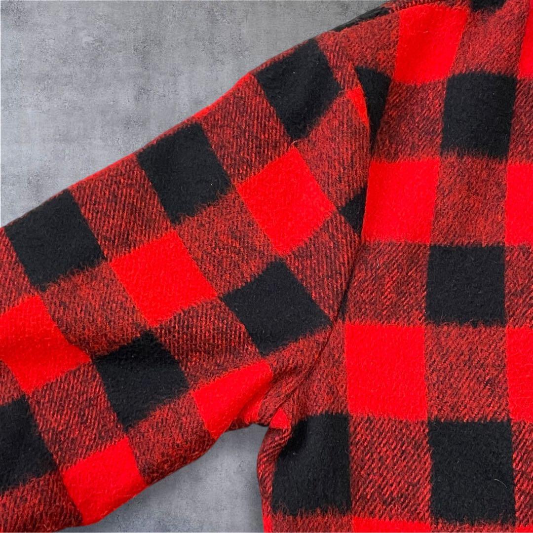 vintage バッファローチェック柄　厚手ウールジャケット赤／黒　裏地ギミック