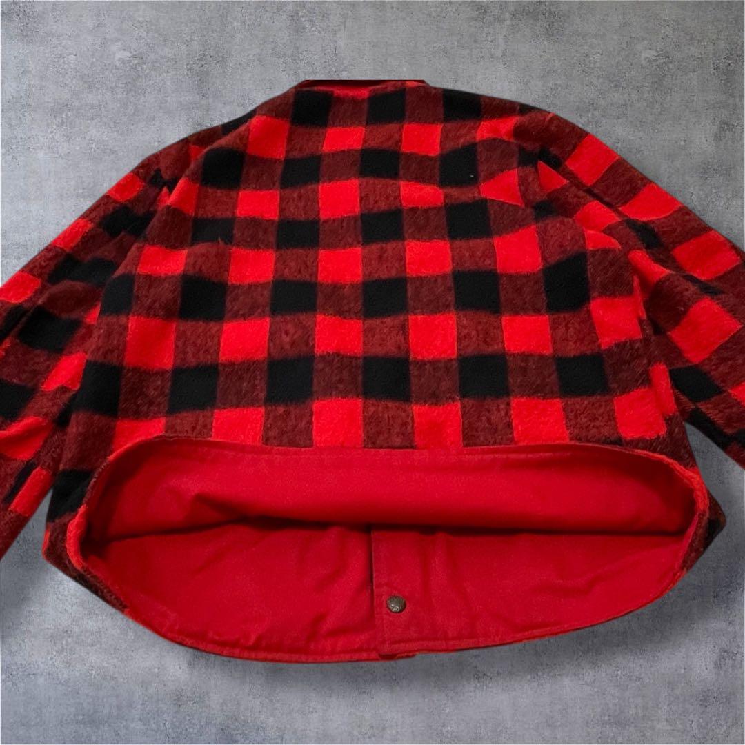 vintage バッファローチェック柄　厚手ウールジャケット赤／黒　裏地ギミック