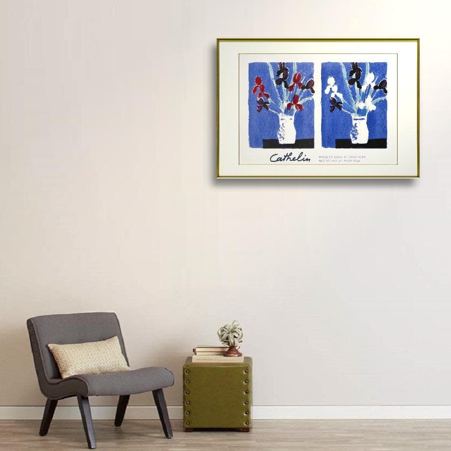 ◇ベルナール・カトラン 『青い背景のアイリス』 額装オフセット