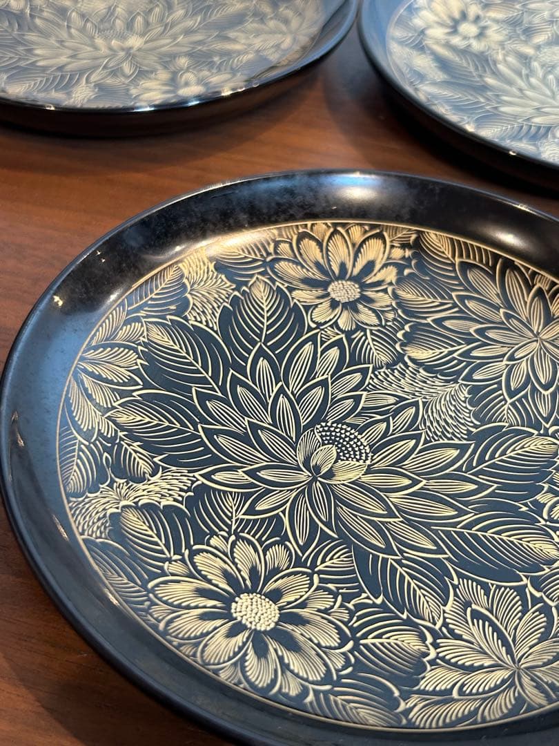 最終値下げ　輪島塗　沈金蒔絵　菊花草　黒塗り　菓子皿　銘々皿　10客セット