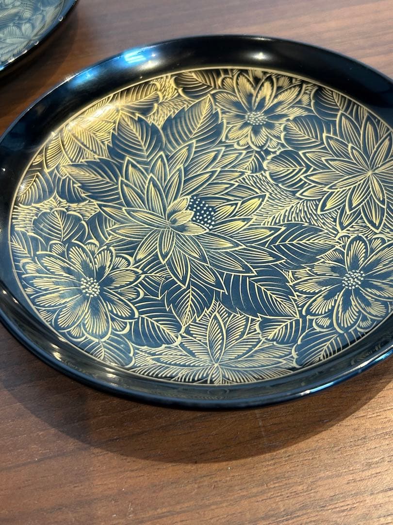 最終値下げ　輪島塗　沈金蒔絵　菊花草　黒塗り　菓子皿　銘々皿　10客セット