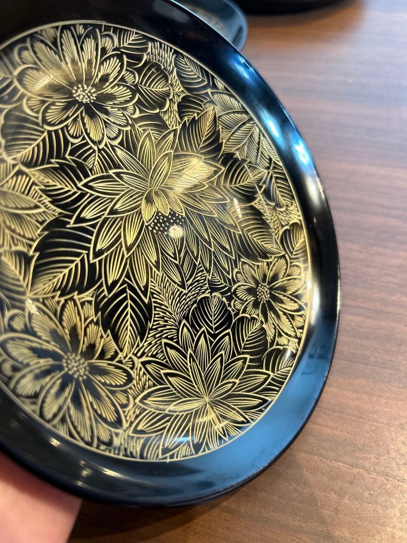 最終値下げ　輪島塗　沈金蒔絵　菊花草　黒塗り　菓子皿　銘々皿　10客セット