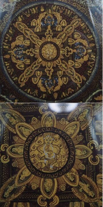 送料無料　額装極上チベット曼荼羅（マンダラ）緻密肉筆　時代物　仏教美術