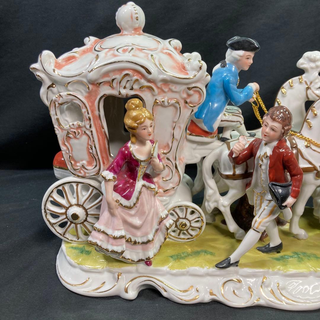 美品】加藤工芸 4頭立て馬車 陶器置物 瀬戸マイセン