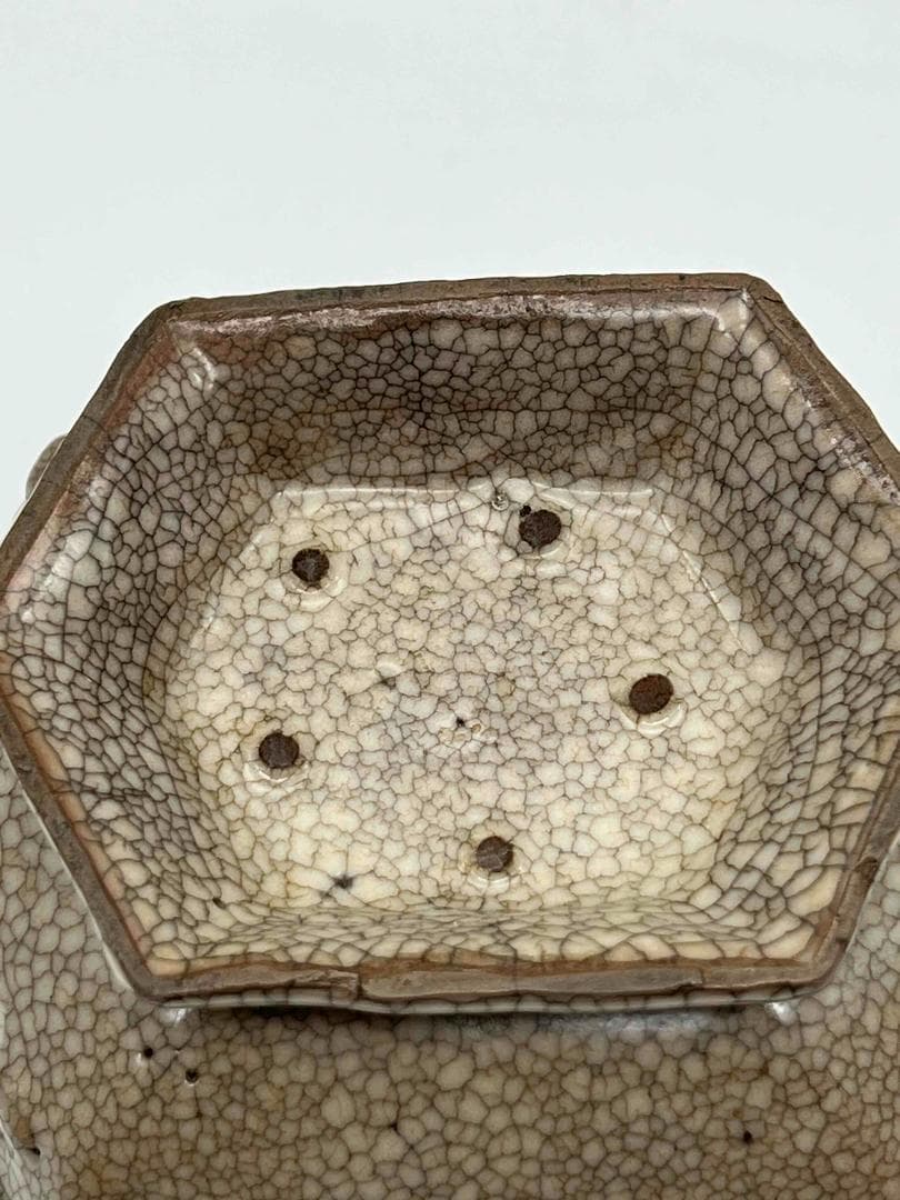 宋時代 青磁 汝官窯 氷裂紋 支釘焼き 双螭龍耳 鼓