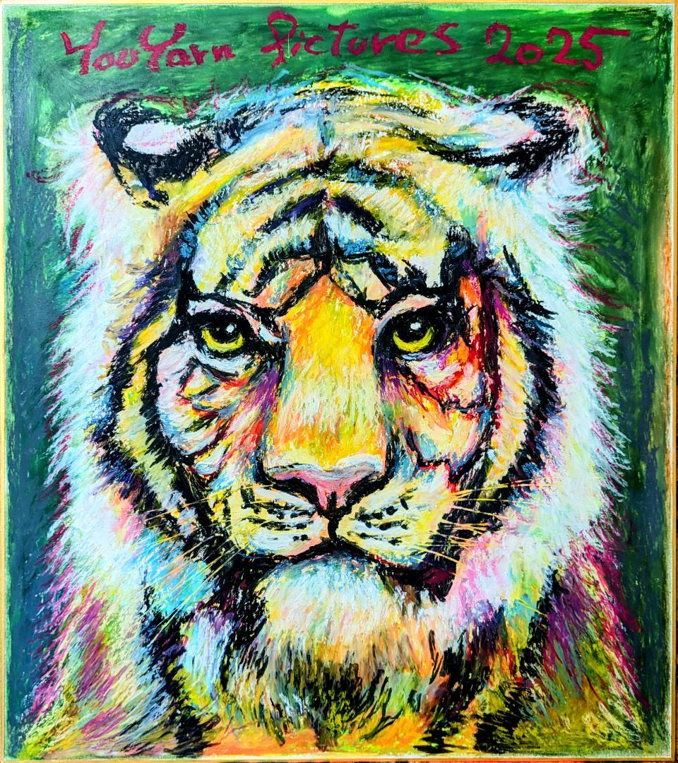 色紙1点物】「可憐に彩る青い花」□東京藝大卒□松崎祐哉□クレヨン真