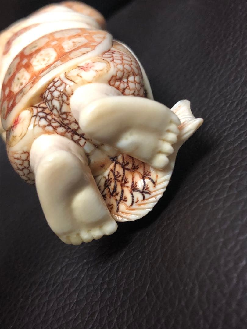 天然素材 マンモス 象牙調恵比寿様 置物 精密彫刻 提げ物 鑑賞