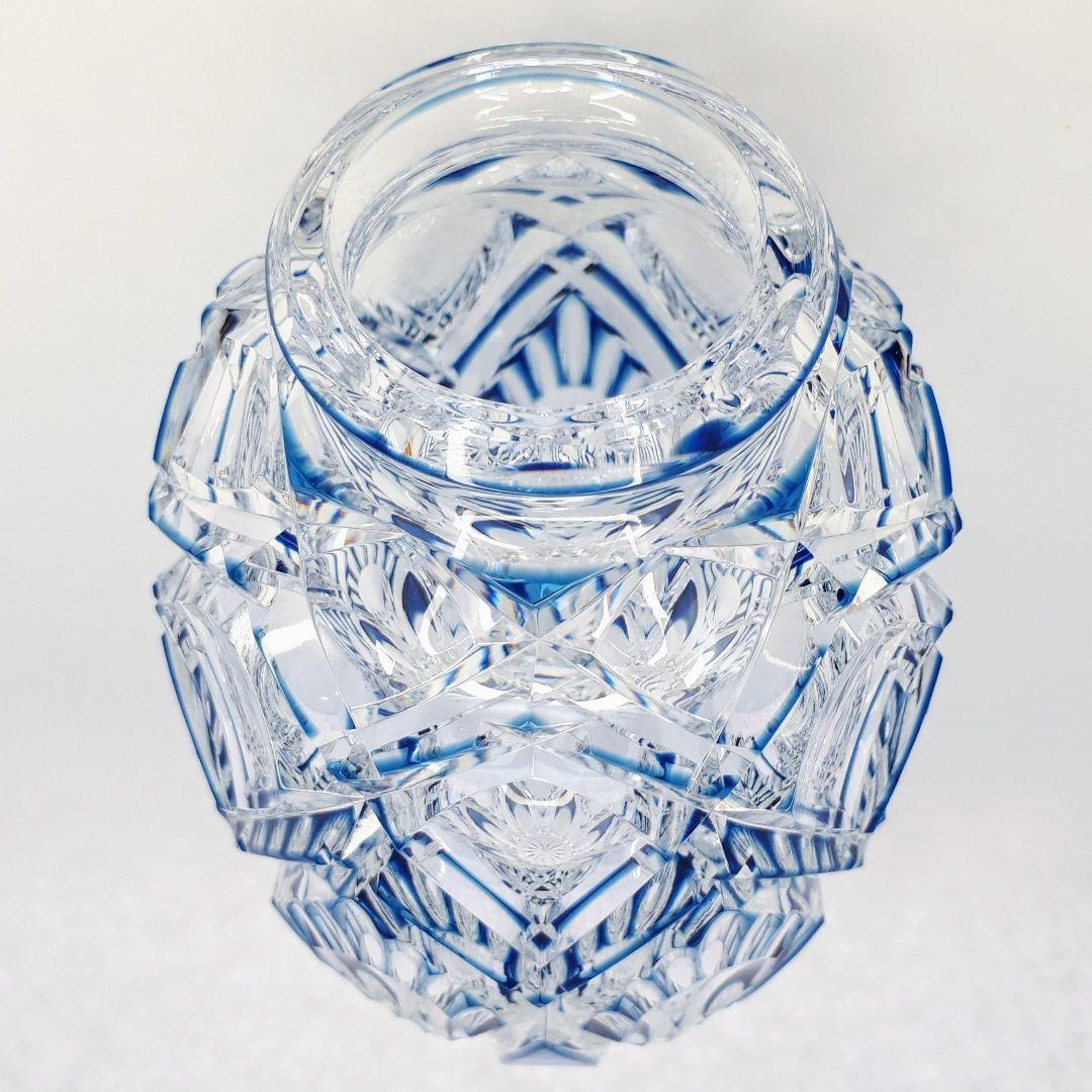 日本工芸会正会員 渡邊 明 作品 切子 藍色被せ 花瓶 【入手困難品】