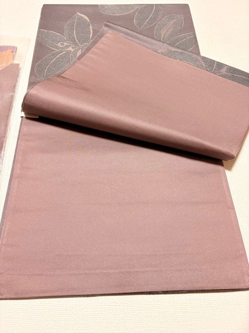 西陣織 澤屋重兵衛 濃い紫色の葉模様 名古屋帯長め日本製