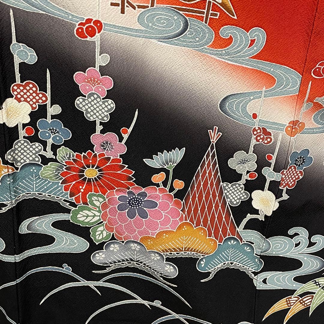 D796 振袖 紅型 正絹 着物 袷 極美品