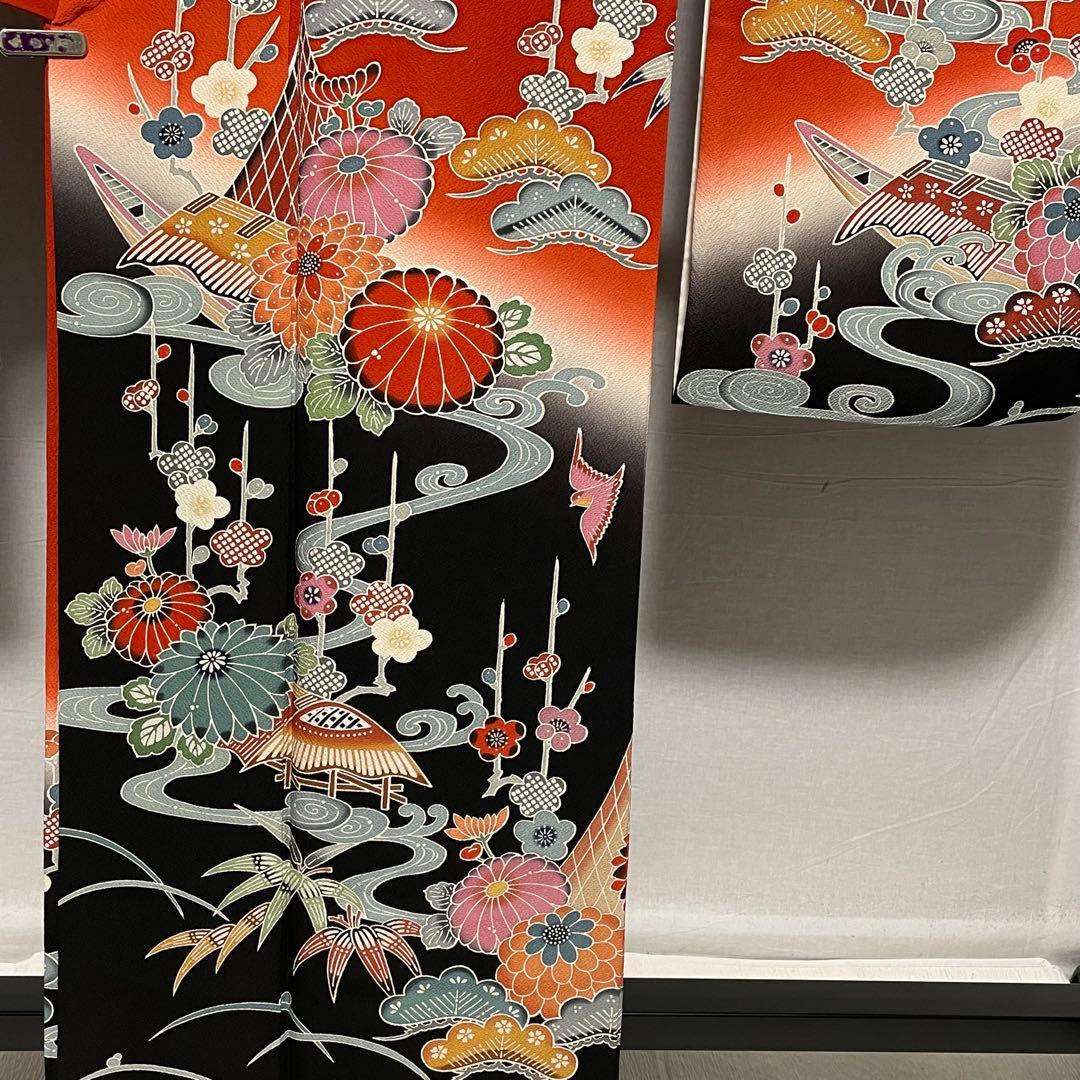 D796 振袖 紅型 正絹 着物 袷 極美品