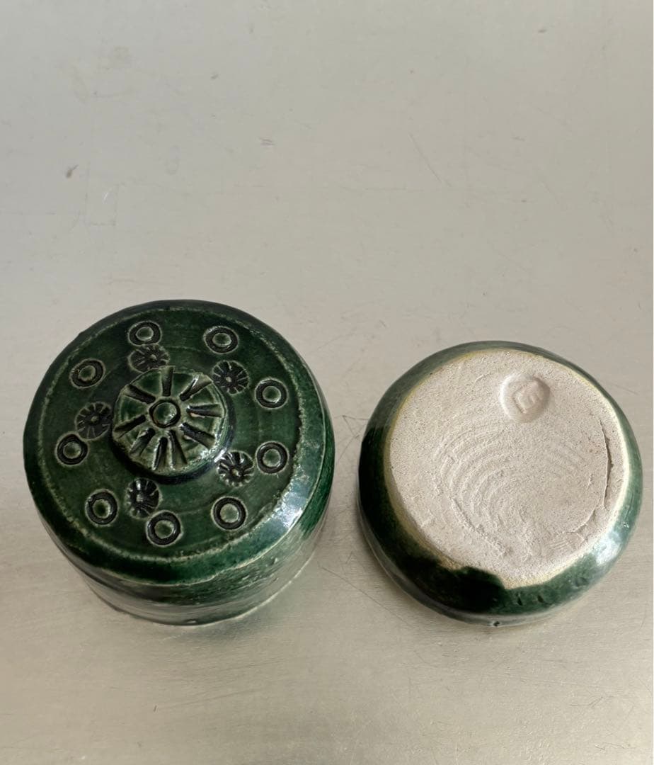 大吉　香合　総織部　京都　杉本立夫　 陶器 茶道具 円筒形　共箱付