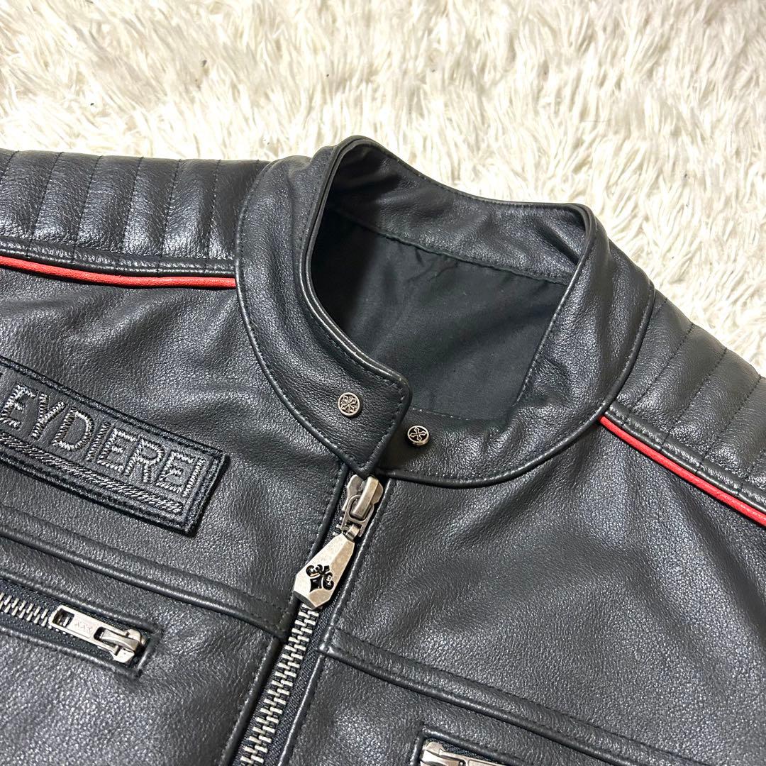 HARLEY DIEREI シングルライダースジャケット 本革 牛革 スカル刺繍