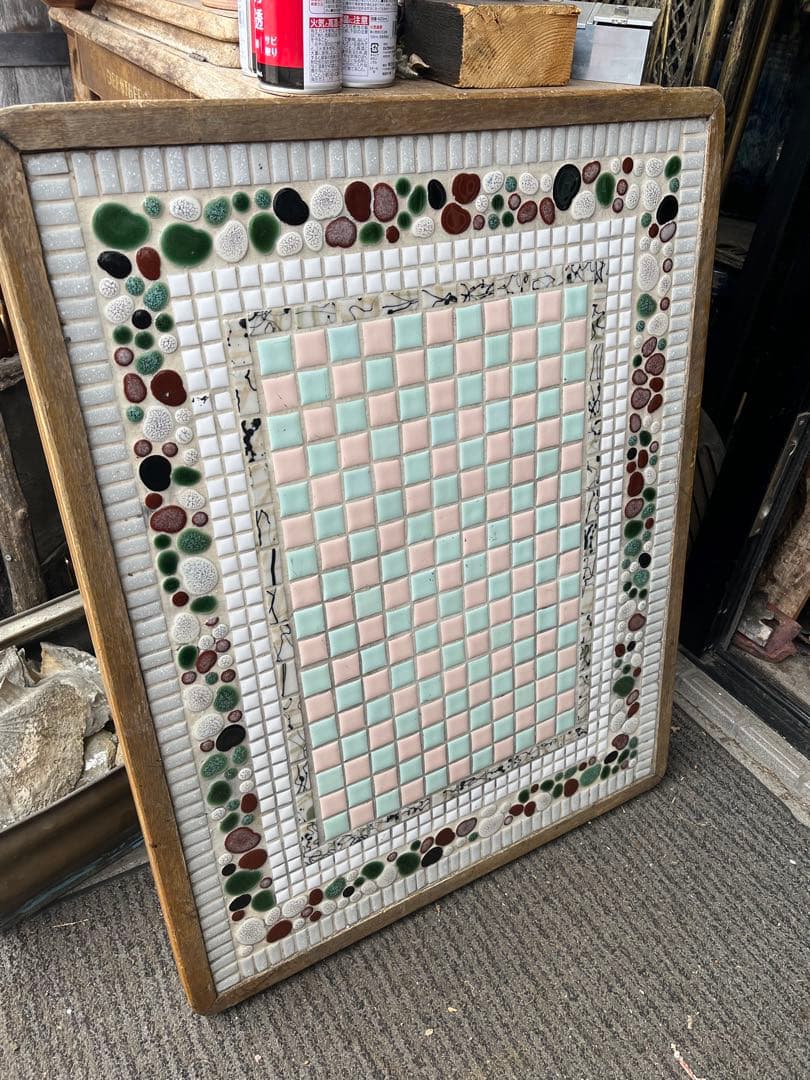 レトロタイル台、ストーブタイル台、 タイル台、木枠付きタイル台、薪