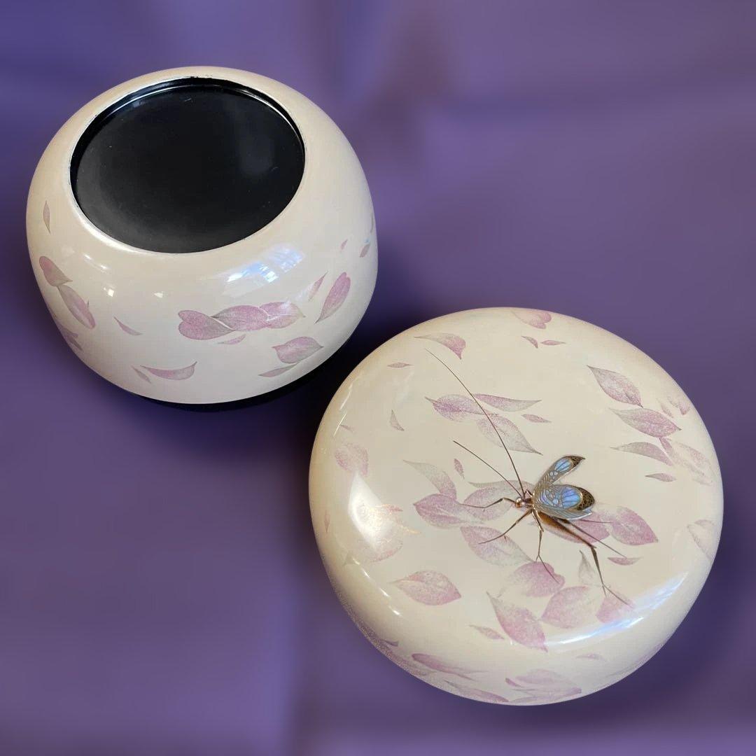 未使用 輪島塗 棗 白漆 崎田 宏 螺鈿（まつむし） 共布 共箱あり