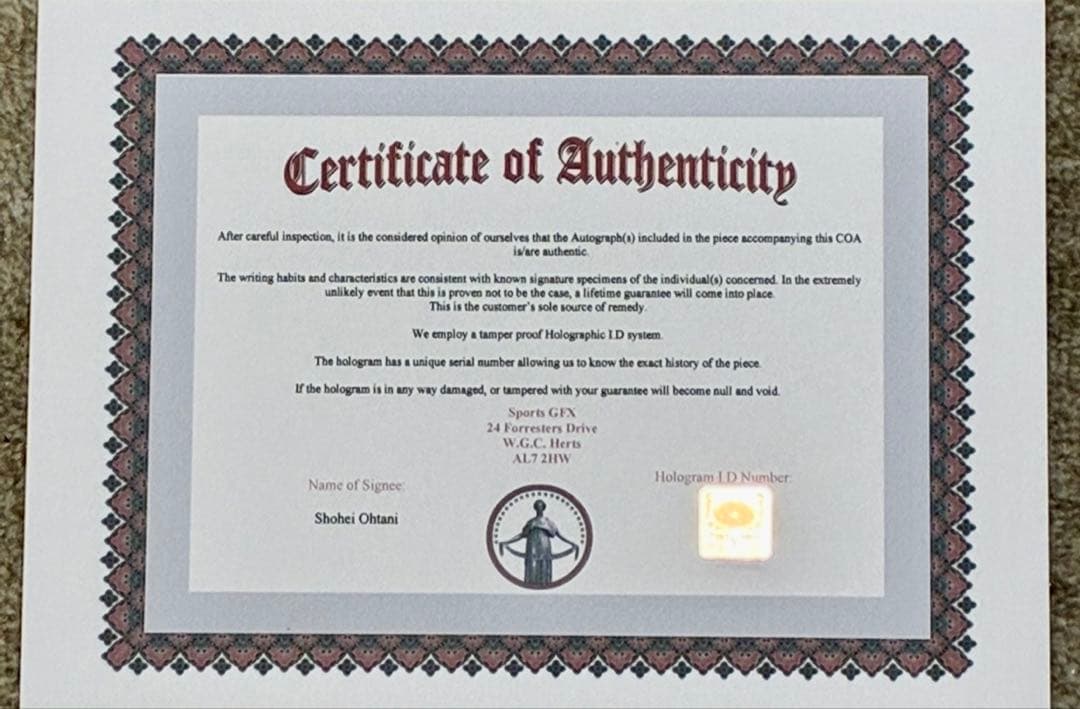 SALE！貴重！新品未使用！大谷翔平 直筆サイン入りフォト鑑定書付