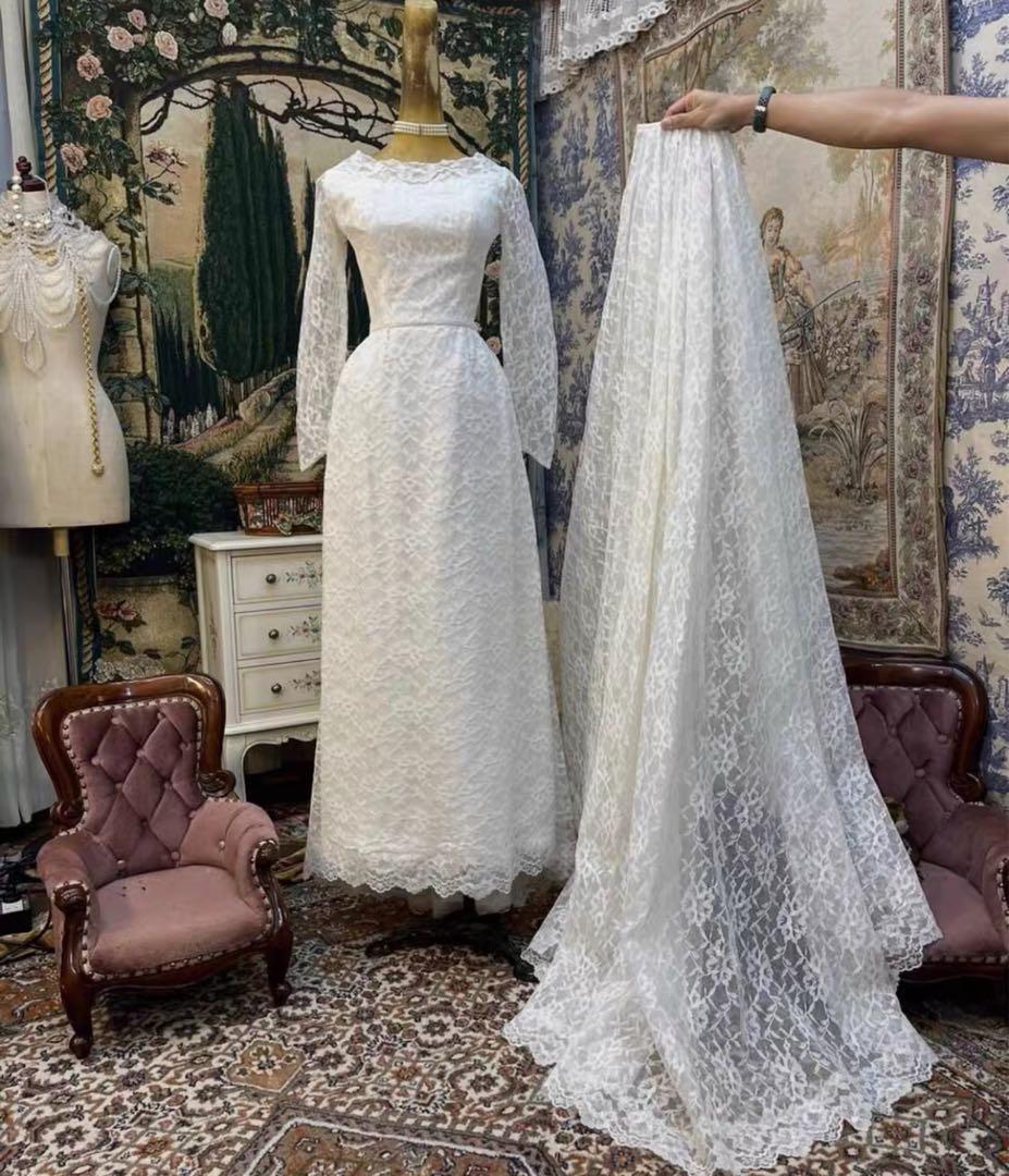 アメリカ産1970sホワイトレースウェディングドレス 花嫁