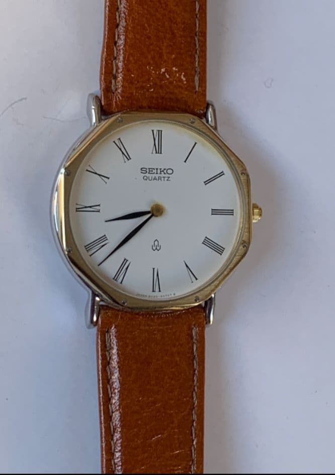 極薄美品スイスセイコークォーツメンズ　★極希少スイスセイコーレザーベルト交換済み