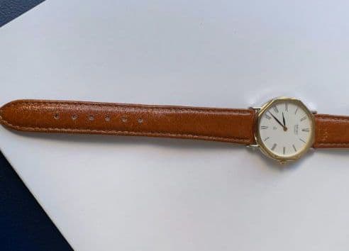 極薄美品スイスセイコークォーツメンズ　★極希少スイスセイコーレザーベルト交換済み