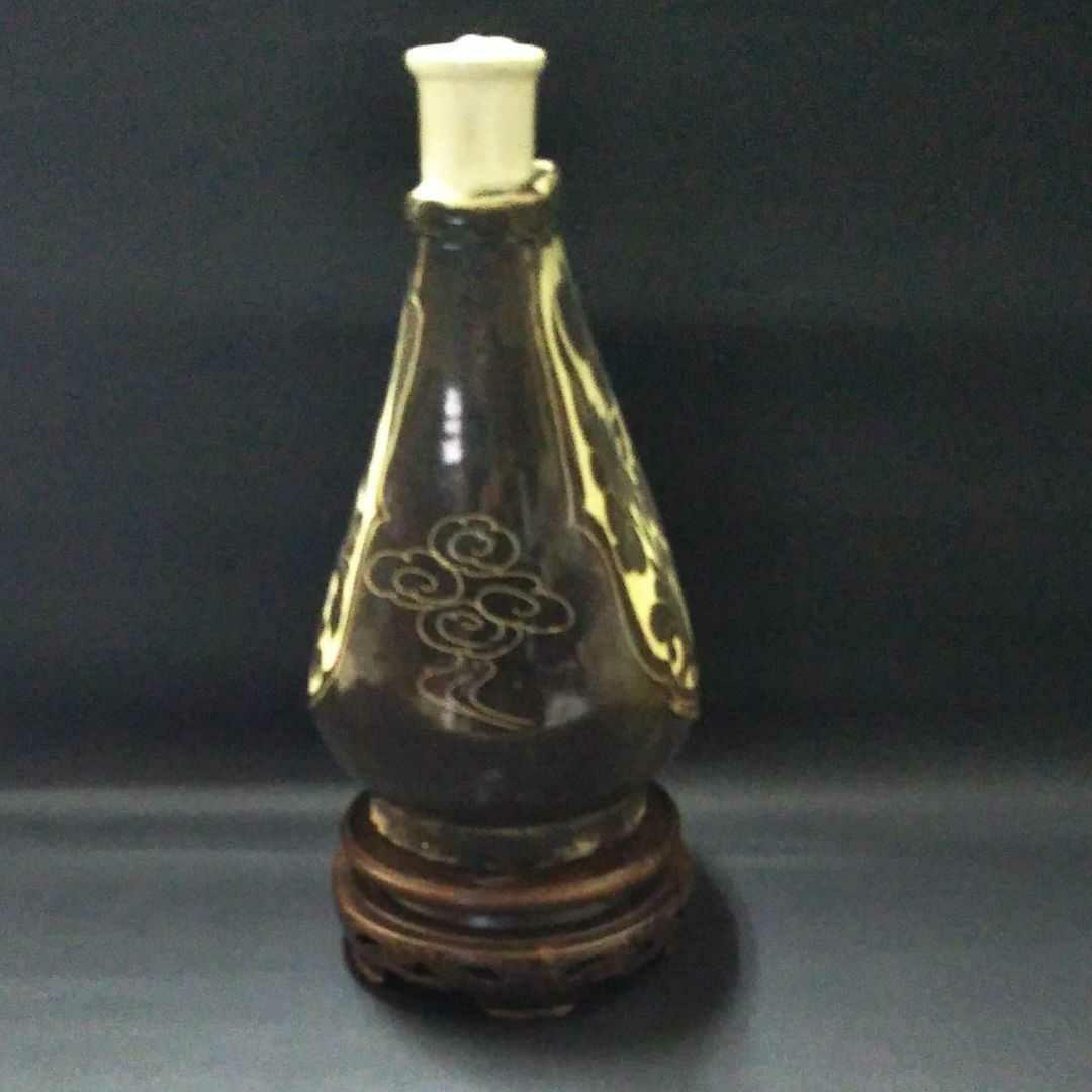 ※中国古美術/磁州窯黒釉蓮花紋披玳壺/