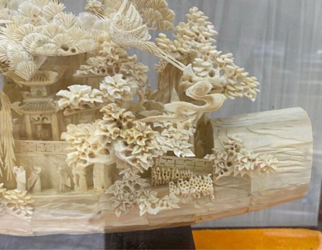 天然マンモス牙精巧な手作り彫刻順風満帆 置物