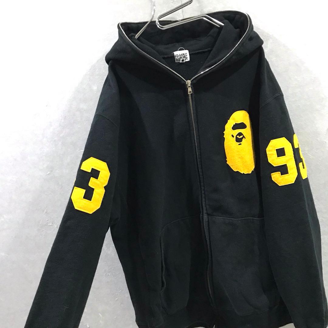 A BATHING APE ビッグロゴ スウェット パーカー 希少 黒黄 Ｌ