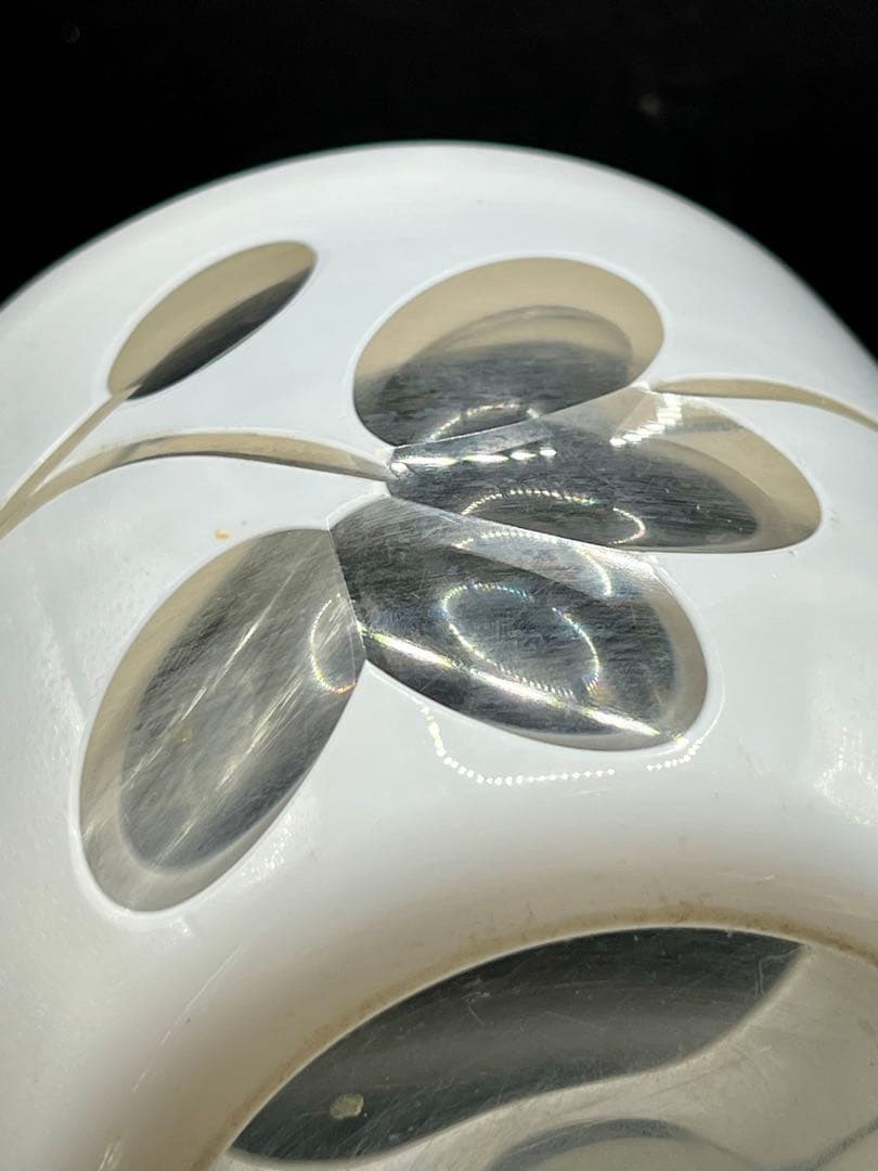 大正ロマン 白被せガラス 切子 盃洗 茶道具 ウランガラス アンティーク