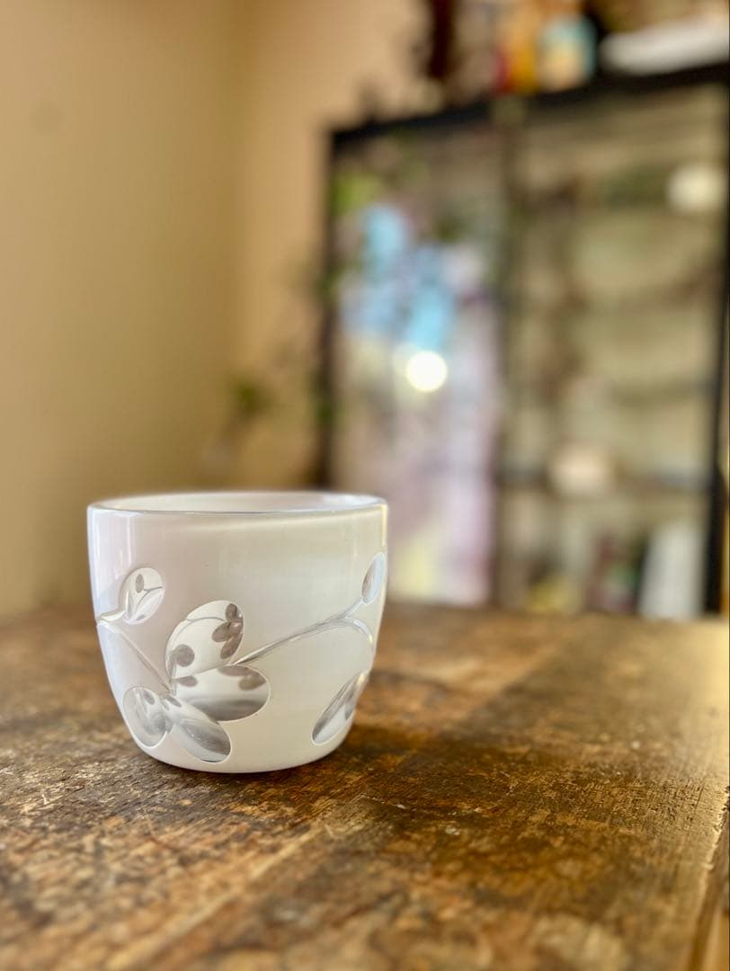 大正ロマン 白被せガラス 切子 盃洗 茶道具 ウランガラス アンティーク