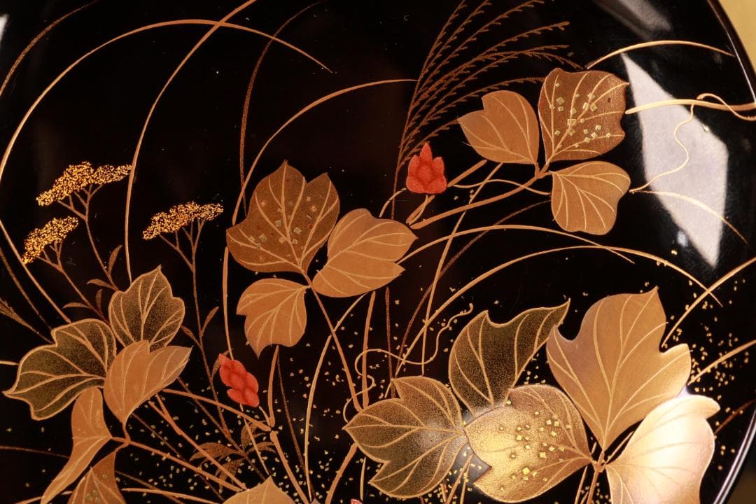 はる、BJ031A 時代輪島塗　秋乃草図金蒔絵　あつもの椀　吸物椀　二客