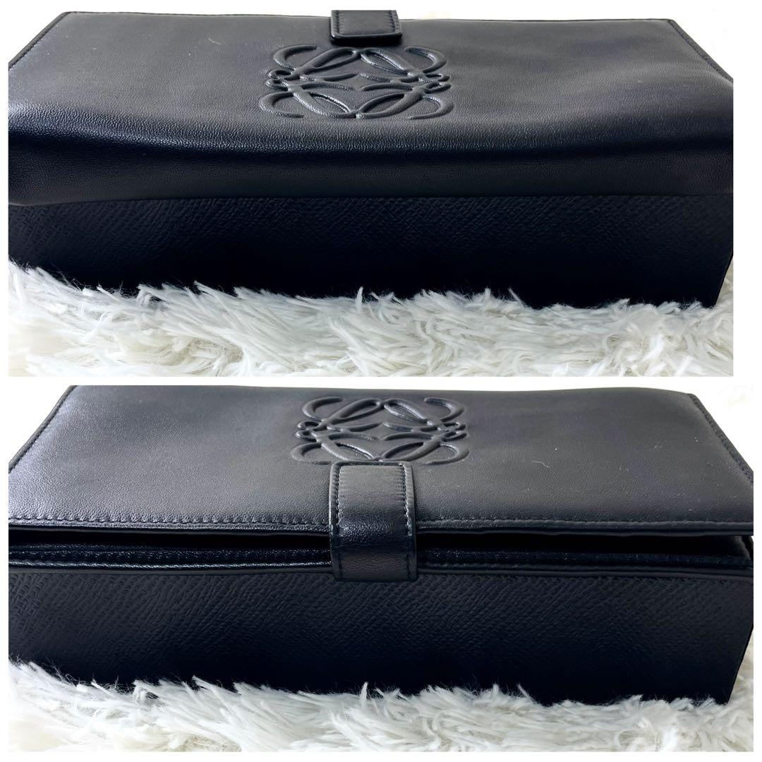 ロエベ LOEWE 長財布 折り財布 シープスキンレザー ブラック 黒