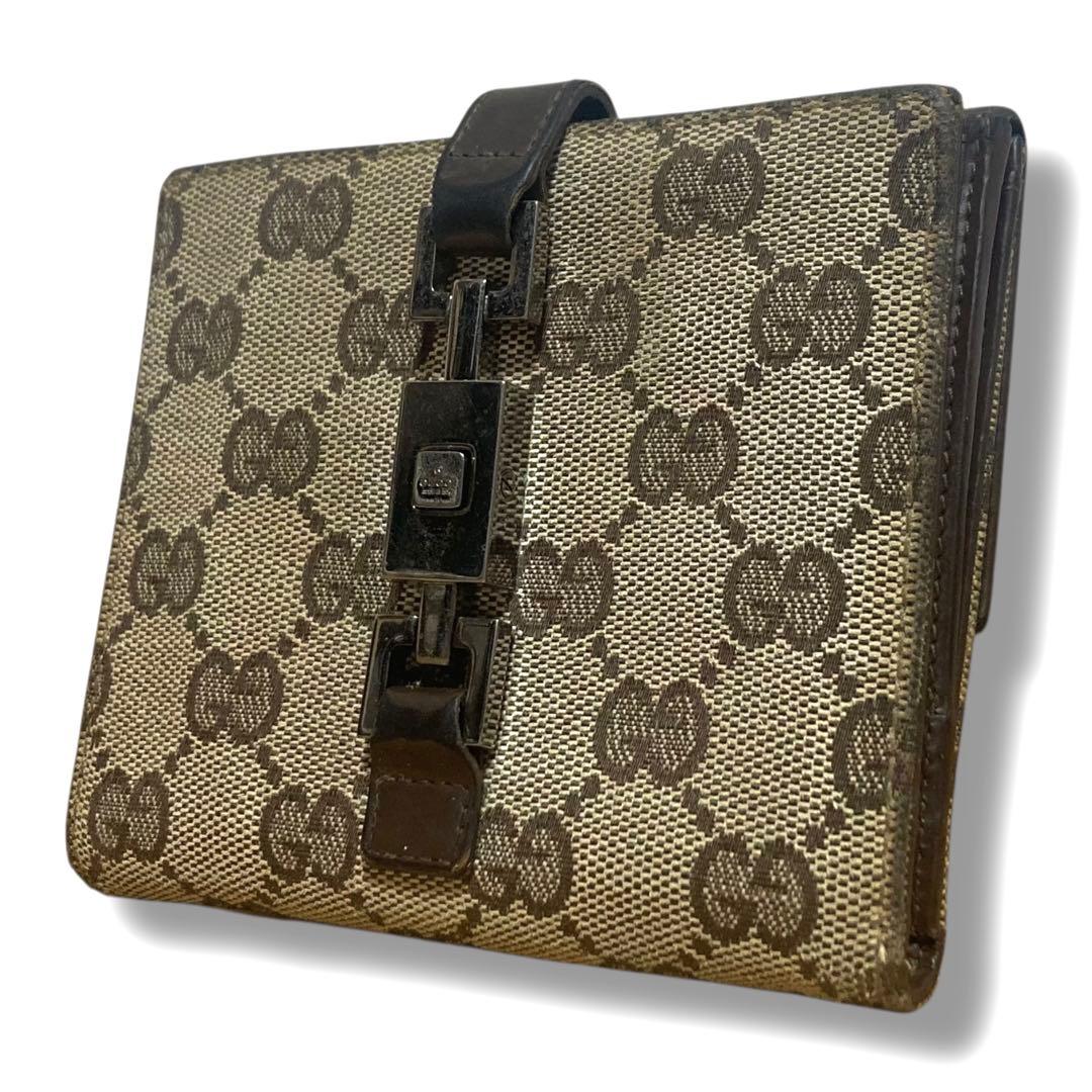 グッチ 2つ折り財布 ジャッキー GG柄 キャンバス ブラウン レディース