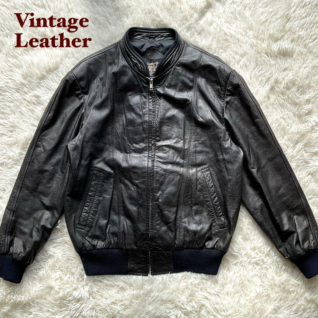 美品✨90's レザージャケット 本革 ブルゾン オーバーサイズ ブラック