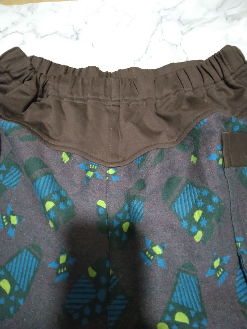 センソユニコ　あん吉　ガウチョパンツ　パンツ ブラウン・青・緑模様