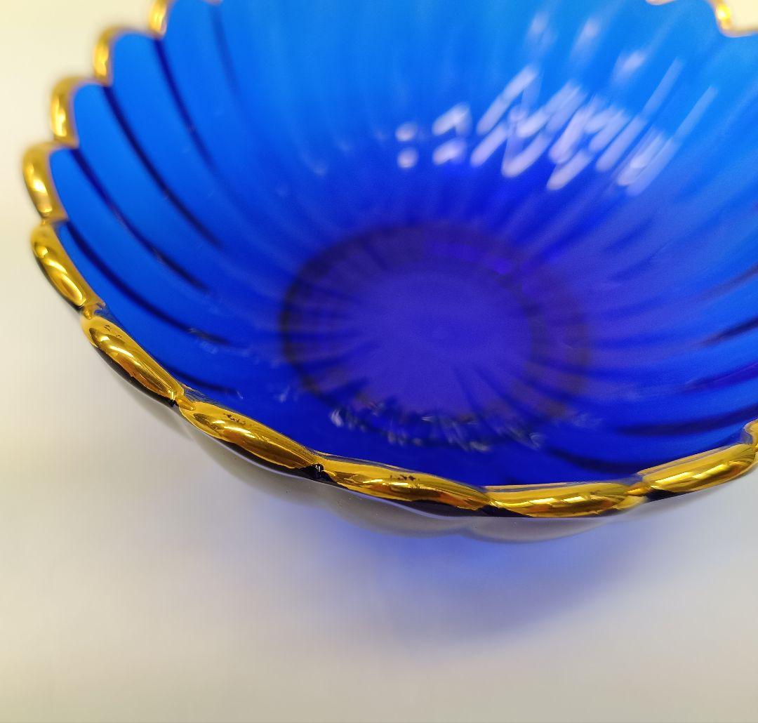 保管品】天金 菊小判 のぞき 洗鉢 ルリ 瑠璃ガラス 各5客 箱