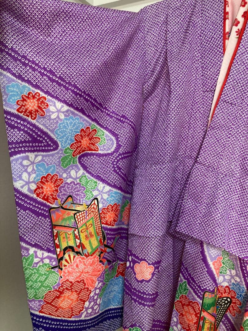着物　七五三　絞り柄　女の子　レトロ　アンティーク　紫