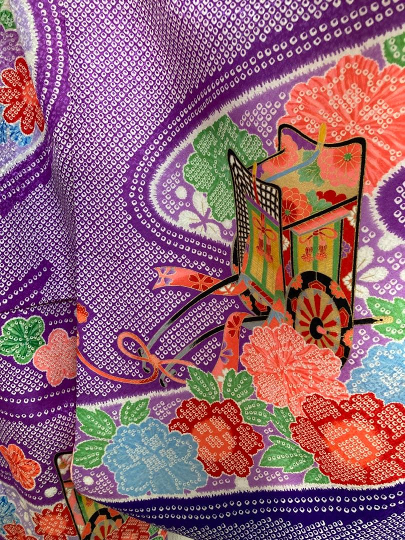 着物　七五三　絞り柄　女の子　レトロ　アンティーク　紫